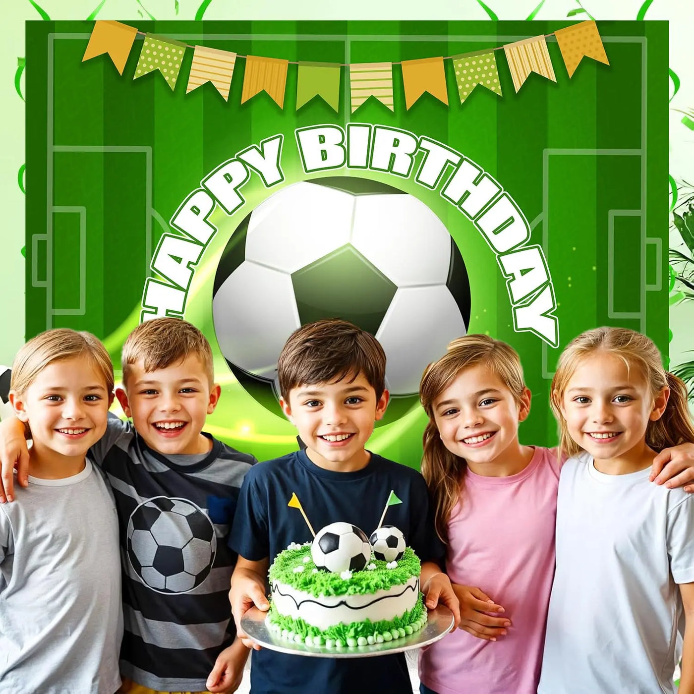 Football Happy Birthday Backdrop Banner Game Time Photography Background Fire Football Basketball Soccer Birthday Banner Decoration 7x5Ft Backdrop Bliss