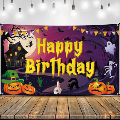 KatchOn XtraLarge Birthday Banner - 72x44 Inch | Happy Birthday Halloween Backdrop for Party Decorations | Jack O Lanterns Banner Backdrop Bliss
