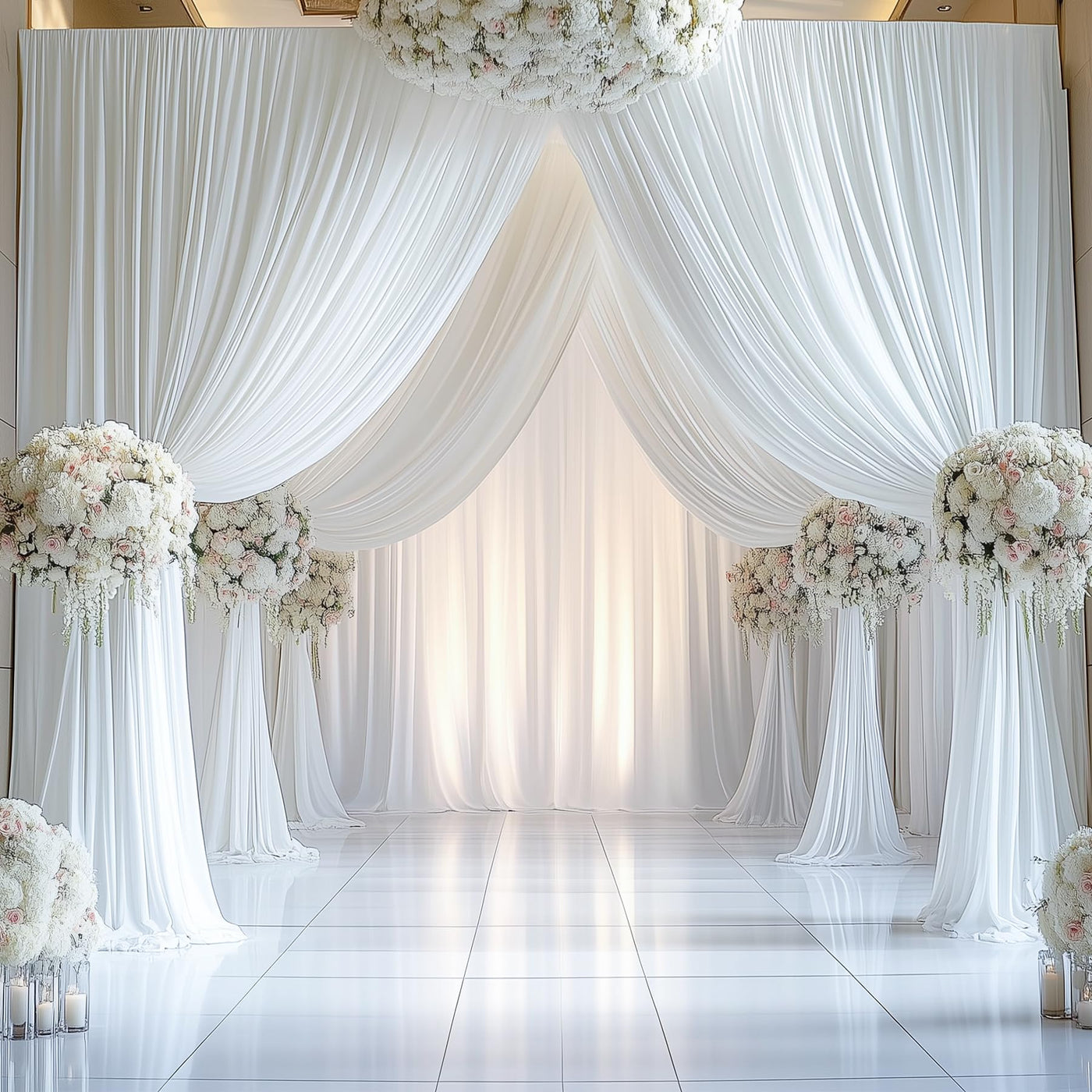40FTx12FT White Wrinkle - Free Wedding Backdrop Curtain - Silky Washable White Polyester Drapes for Baby Showers, Birthday Parties, Photography, and Wedding Receptions - 8 Panels 5FTx12FT - Backdrop Bliss40FTx12FT White Wrinkle - Free Wedding Backdrop Curtain - Silky Washable White Polyester Drapes for Baby Showers, Birthday Parties, Photography, and Wedding Receptions - 8 Panels 5FTx12FT