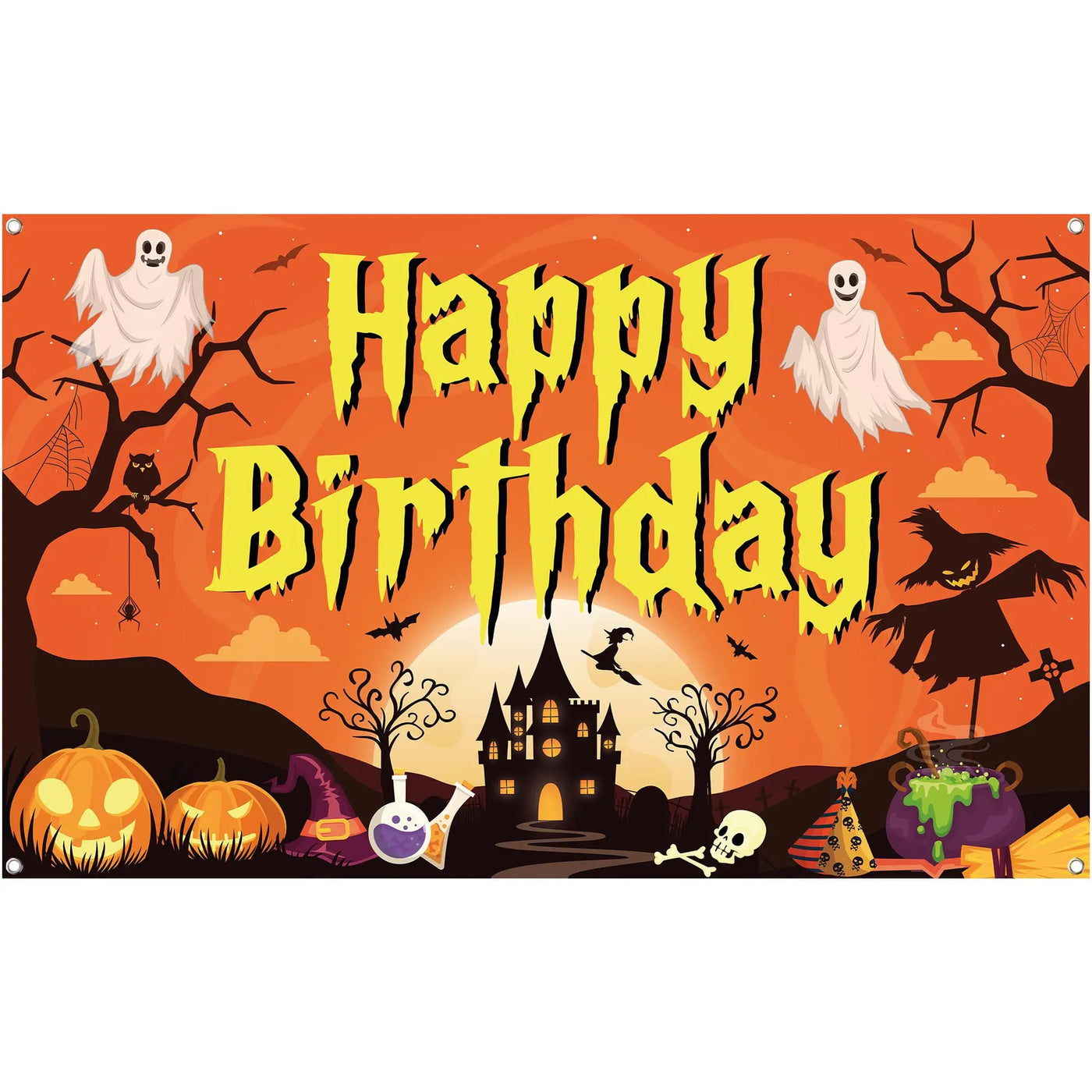 KatchOn XtraLarge Birthday Banner - 72x44 Inch | Happy Birthday Halloween Backdrop for Party Decorations | Jack O Lanterns Banner Backdrop Bliss