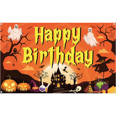 KatchOn XtraLarge Birthday Banner - 72x44 Inch | Happy Birthday Halloween Backdrop for Party Decorations | Jack O Lanterns Banner Backdrop Bliss