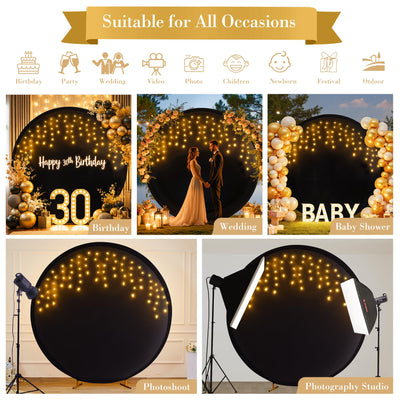 7.2 ft White Round Backdrop Cover with Lights Circle Wedding Arch Backdrop Cover with Fairy Lights for Bridal Shower Ceremony Birthday Baby Shower Photography Photo Shoot Background Decorations - Backdrop Bliss7.2 ft White Round Backdrop Cover with Lights Circle Wedding Arch Backdrop Cover with Fairy Lights for Bridal Shower Ceremony Birthday Baby Shower Photography Photo Shoot Background Decorations