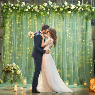 10x10ft Champagne Tulle Backdrop Curtain with Lights String for Parites, Sheer Backdrop Curtains for Wedding Baby Shower Birthday Party Photo Shoot Decorations - Backdrop Bliss10x10ft Champagne Tulle Backdrop Curtain with Lights String for Parites, Sheer Backdrop Curtains for Wedding Baby Shower Birthday Party Photo Shoot Decorations