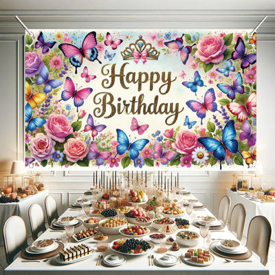 Happy Birthday Backdrop Banner Rose Gold Glitter Floral Photography Background for Women Girls Lady Wedding Baby Shower Birthday Supplies Photo Props Party Decorations Cake Table 6x4ft - Backdrop BlissHappy Birthday Backdrop Banner Rose Gold Glitter Floral Photography Background for Women Girls Lady Wedding Baby Shower Birthday Supplies Photo Props Party Decorations Cake Table 6x4ft