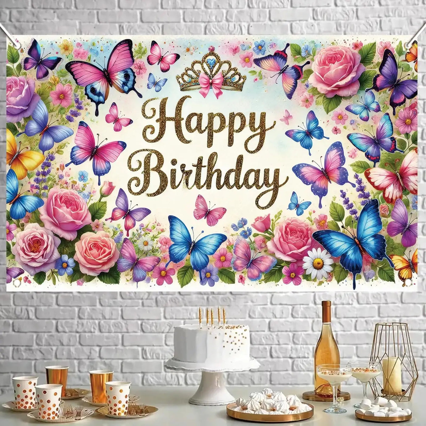 Happy Birthday Backdrop Banner Rose Gold Glitter Floral Photography Background for Women Girls Lady Wedding Baby Shower Birthday Supplies Photo Props Party Decorations Cake Table 6x4ft - Backdrop BlissHappy Birthday Backdrop Banner Rose Gold Glitter Floral Photography Background for Women Girls Lady Wedding Baby Shower Birthday Supplies Photo Props Party Decorations Cake Table 6x4ft