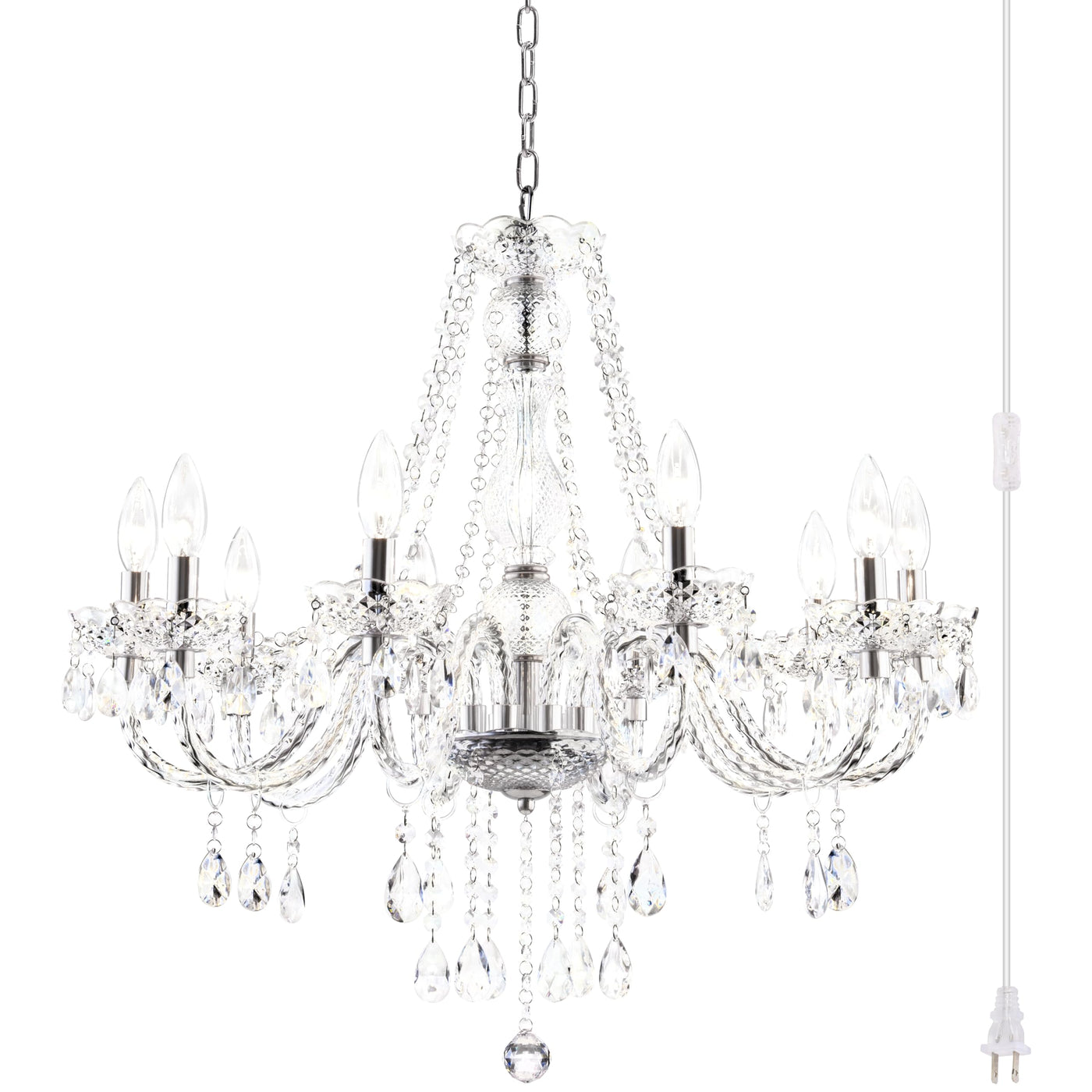 PAPAYA Modern Chrome Beaded Hanging Chandelier Shades (W8.7 x H13), Beads Pendant Shade with Acrylic Crystal, Ceiling Chandelier Beaded Lampshade for Wedding Party Event Home Decoration Backdrop Bliss