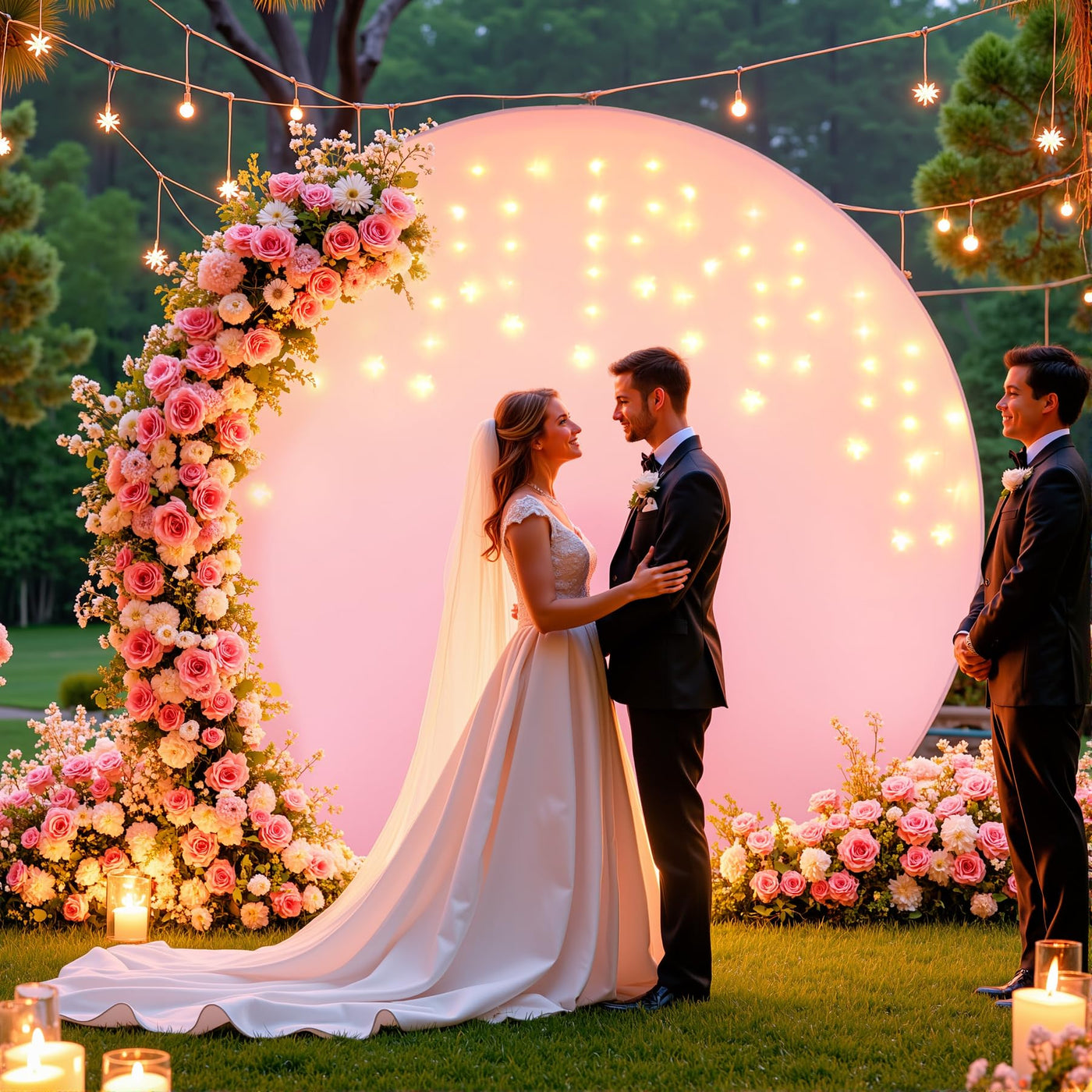 7.2 ft White Round Backdrop Cover with Lights Circle Wedding Arch Backdrop Cover with Fairy Lights for Bridal Shower Ceremony Birthday Baby Shower Photography Photo Shoot Background Decorations - Backdrop Bliss7.2 ft White Round Backdrop Cover with Lights Circle Wedding Arch Backdrop Cover with Fairy Lights for Bridal Shower Ceremony Birthday Baby Shower Photography Photo Shoot Background Decorations