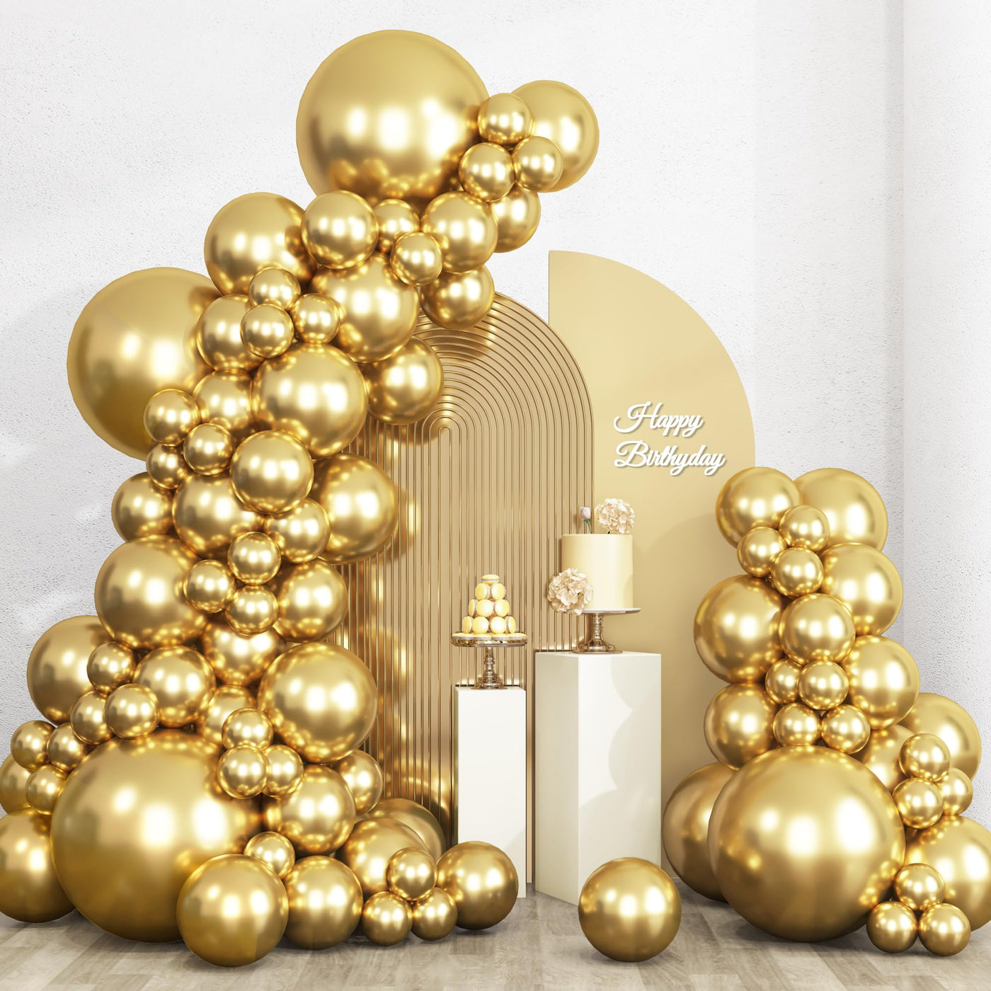 RUBFAC 135pcs Gold Balloons Different Sizes 18 12 10 5 Inch for Garland Arch, Latex Metallic Balloon for Birthday Graduation Party Wedding Decorations Backdrop Bliss