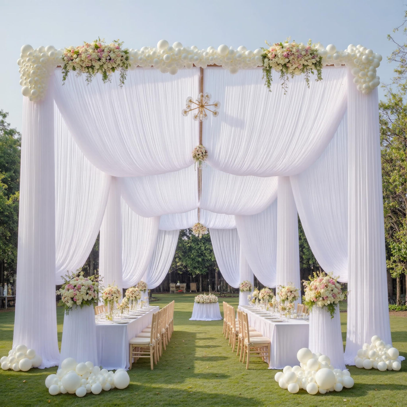 40FTx12FT White Wrinkle - Free Wedding Backdrop Curtain - Silky Washable White Polyester Drapes for Baby Showers, Birthday Parties, Photography, and Wedding Receptions - 8 Panels 5FTx12FT - Backdrop Bliss40FTx12FT White Wrinkle - Free Wedding Backdrop Curtain - Silky Washable White Polyester Drapes for Baby Showers, Birthday Parties, Photography, and Wedding Receptions - 8 Panels 5FTx12FT