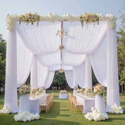40FTx12FT White Wrinkle - Free Wedding Backdrop Curtain - Silky Washable White Polyester Drapes for Baby Showers, Birthday Parties, Photography, and Wedding Receptions - 8 Panels 5FTx12FT - Backdrop Bliss40FTx12FT White Wrinkle - Free Wedding Backdrop Curtain - Silky Washable White Polyester Drapes for Baby Showers, Birthday Parties, Photography, and Wedding Receptions - 8 Panels 5FTx12FT