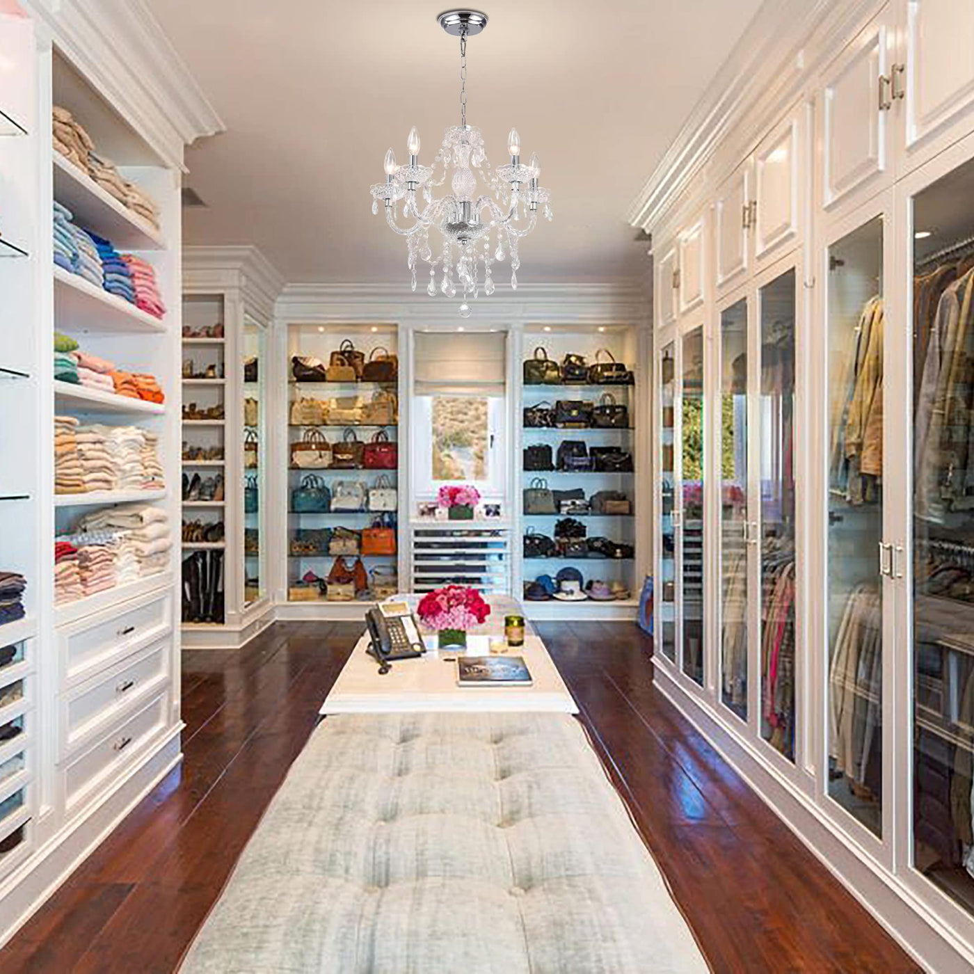 PAPAYA Modern Chrome Beaded Hanging Chandelier Shades (W8.7 x H13), Beads Pendant Shade with Acrylic Crystal, Ceiling Chandelier Beaded Lampshade for Wedding Party Event Home Decoration Backdrop Bliss