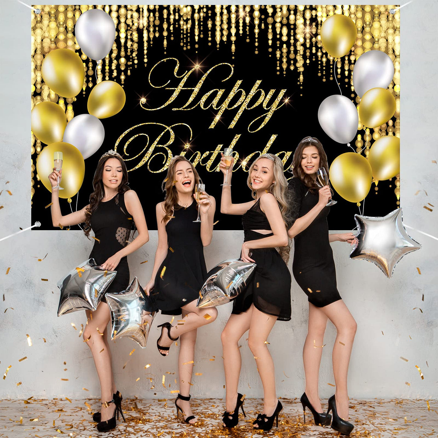 Black Gold Happy Birthday Banner Backdrop Large Yard Sign backgroud It's My Birthday Backdrop Baby Shower Party Indoor Outdoor Car Decoration Supplies for Men Women Boys Girls - Backdrop BlissBlack Gold Happy Birthday Banner Backdrop Large Yard Sign backgroud It's My Birthday Backdrop Baby Shower Party Indoor Outdoor Car Decoration Supplies for Men Women Boys Girls