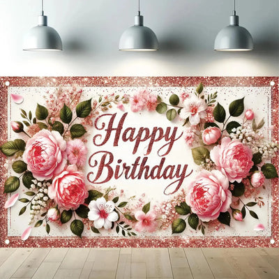 Happy Birthday Backdrop Banner Rose Gold Glitter Floral Photography Background for Women Girls Lady Wedding Baby Shower Birthday Supplies Photo Props Party Decorations Cake Table 6x4ft - Backdrop BlissHappy Birthday Backdrop Banner Rose Gold Glitter Floral Photography Background for Women Girls Lady Wedding Baby Shower Birthday Supplies Photo Props Party Decorations Cake Table 6x4ft