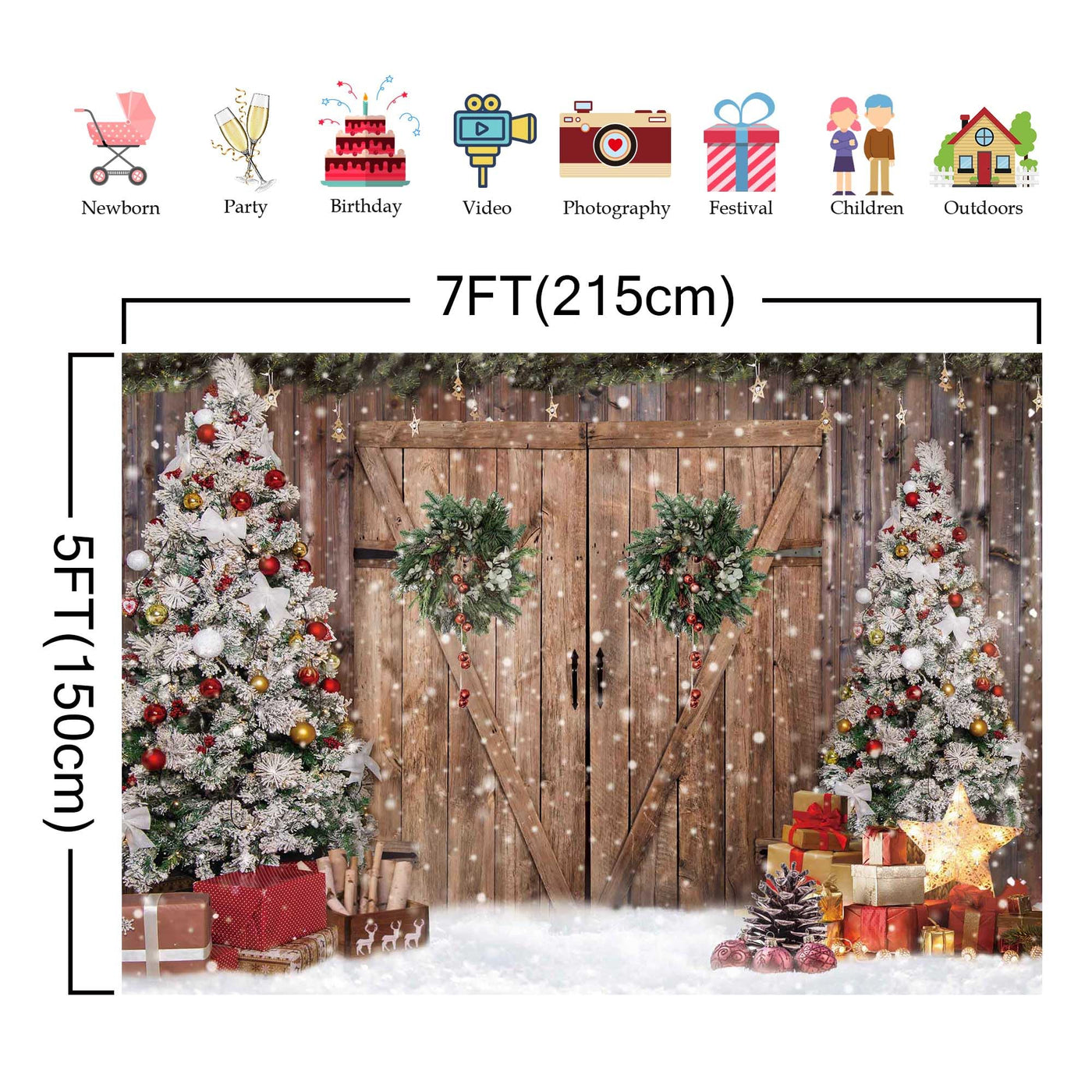 10x8FT Polyester Fabric Winter Christmas Rustic Barn Wood Door Photography Backdrop Xmas Tree Snow Background Banner for Family Holiday Party Decoration Supplies Photo Studio Props Pictures - Backdrop Bliss10x8FT Polyester Fabric Winter Christmas Rustic Barn Wood Door Photography Backdrop Xmas Tree Snow Background Banner for Family Holiday Party Decoration Supplies Photo Studio Props Pictures