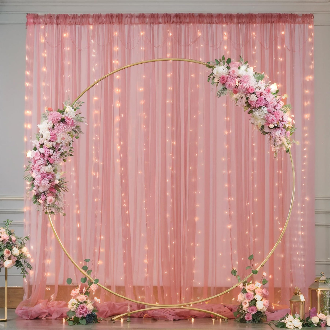 10x10ft Champagne Tulle Backdrop Curtain with Lights String for Parites, Sheer Backdrop Curtains for Wedding Baby Shower Birthday Party Photo Shoot Decorations - Backdrop Bliss10x10ft Champagne Tulle Backdrop Curtain with Lights String for Parites, Sheer Backdrop Curtains for Wedding Baby Shower Birthday Party Photo Shoot Decorations