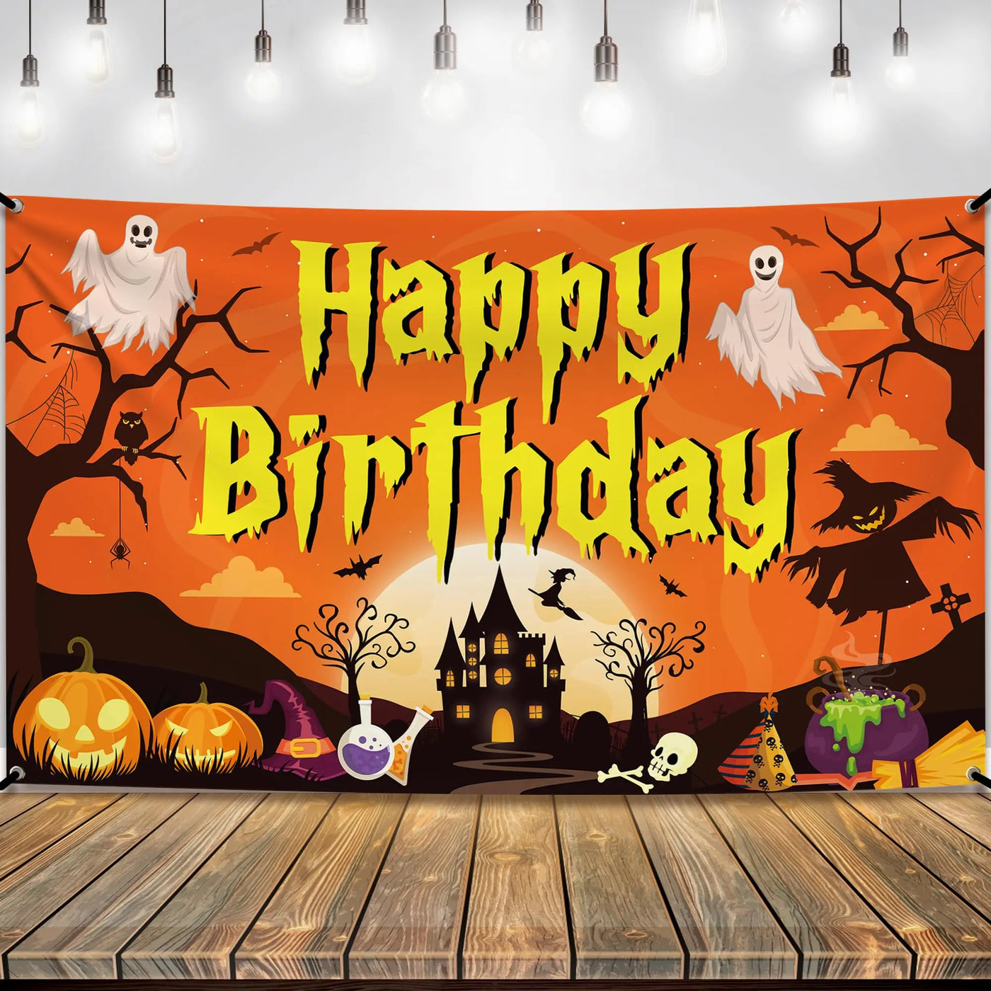 KatchOn XtraLarge Birthday Banner - 72x44 Inch | Happy Birthday Halloween Backdrop for Party Decorations | Jack O Lanterns Banner Backdrop Bliss