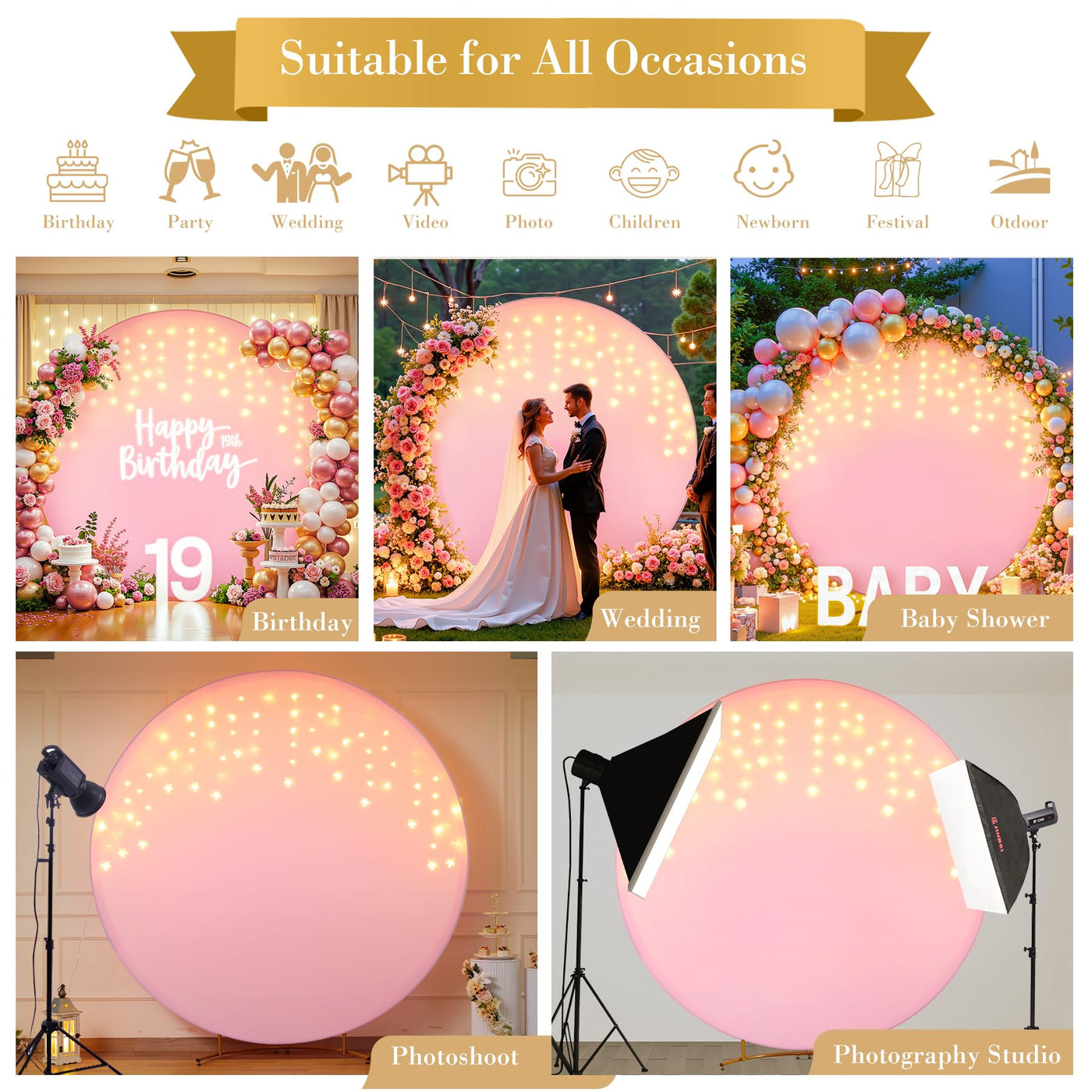 7.2 ft White Round Backdrop Cover with Lights Circle Wedding Arch Backdrop Cover with Fairy Lights for Bridal Shower Ceremony Birthday Baby Shower Photography Photo Shoot Background Decorations - Backdrop Bliss7.2 ft White Round Backdrop Cover with Lights Circle Wedding Arch Backdrop Cover with Fairy Lights for Bridal Shower Ceremony Birthday Baby Shower Photography Photo Shoot Background Decorations