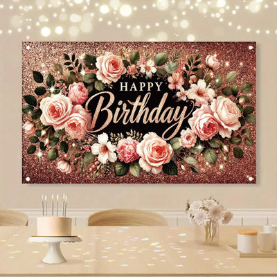 Happy Birthday Backdrop Banner Rose Gold Glitter Floral Photography Background for Women Girls Lady Wedding Baby Shower Birthday Supplies Photo Props Party Decorations Cake Table 6x4ft - Backdrop BlissHappy Birthday Backdrop Banner Rose Gold Glitter Floral Photography Background for Women Girls Lady Wedding Baby Shower Birthday Supplies Photo Props Party Decorations Cake Table 6x4ft
