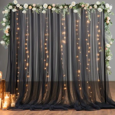 10x10ft Champagne Tulle Backdrop Curtain with Lights String for Parites, Sheer Backdrop Curtains for Wedding Baby Shower Birthday Party Photo Shoot Decorations - Backdrop Bliss10x10ft Champagne Tulle Backdrop Curtain with Lights String for Parites, Sheer Backdrop Curtains for Wedding Baby Shower Birthday Party Photo Shoot Decorations