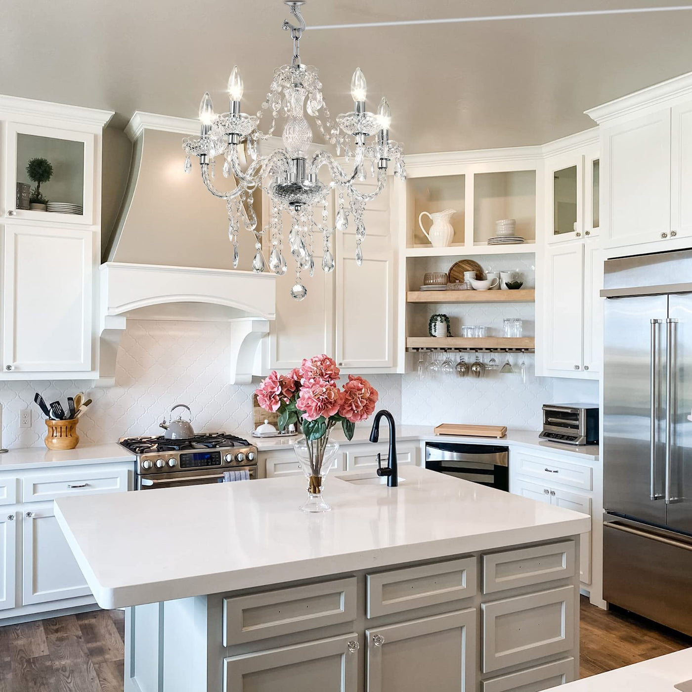 PAPAYA Modern Chrome Beaded Hanging Chandelier Shades (W8.7 x H13), Beads Pendant Shade with Acrylic Crystal, Ceiling Chandelier Beaded Lampshade for Wedding Party Event Home Decoration Backdrop Bliss