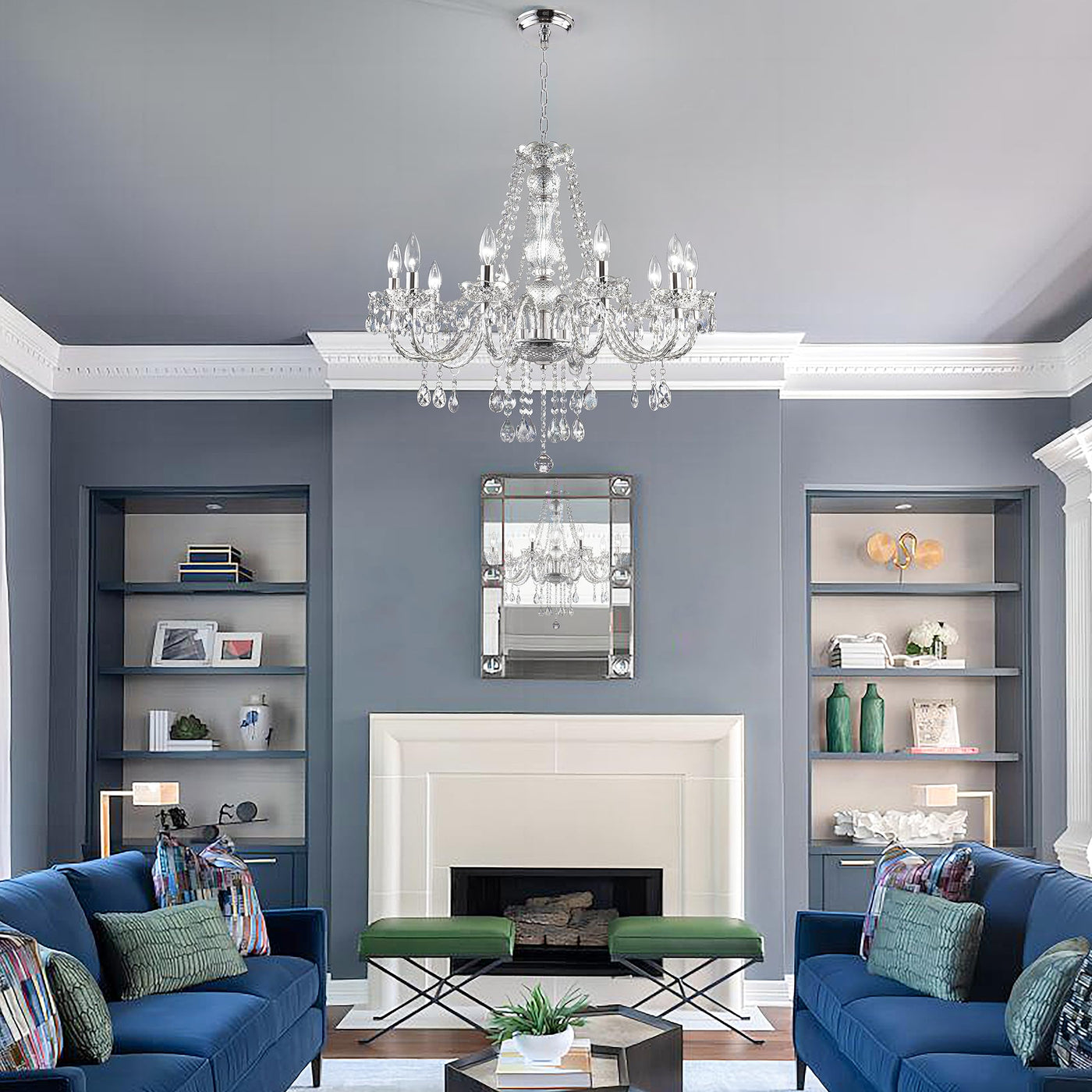 PAPAYA Modern Chrome Beaded Hanging Chandelier Shades (W8.7 x H13), Beads Pendant Shade with Acrylic Crystal, Ceiling Chandelier Beaded Lampshade for Wedding Party Event Home Decoration Backdrop Bliss