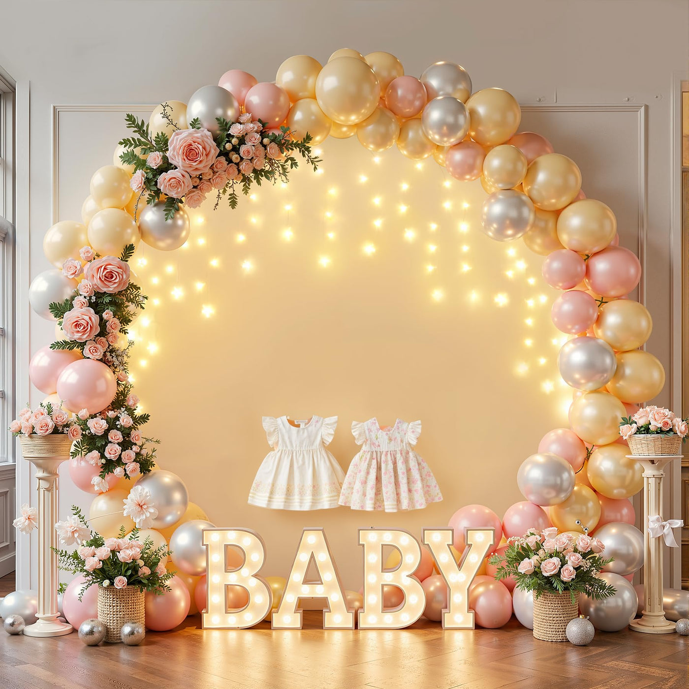 7.2 ft White Round Backdrop Cover with Lights Circle Wedding Arch Backdrop Cover with Fairy Lights for Bridal Shower Ceremony Birthday Baby Shower Photography Photo Shoot Background Decorations - Backdrop Bliss7.2 ft White Round Backdrop Cover with Lights Circle Wedding Arch Backdrop Cover with Fairy Lights for Bridal Shower Ceremony Birthday Baby Shower Photography Photo Shoot Background Decorations
