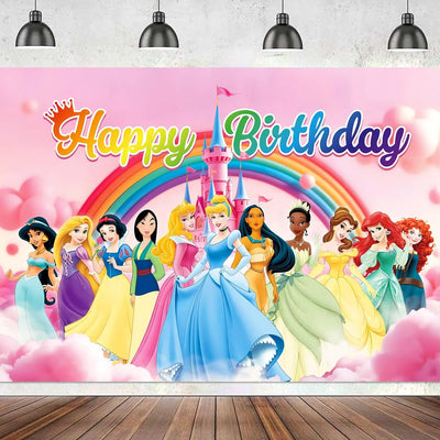 Princess Backdrop, 7x5ft Princess Birthday Party Decorations, Prin Cess Backdrop for Girls Birthday, Happy Birthday Prin Cess Party Photography Decoration Indoor Outdoor Backdrop Bliss