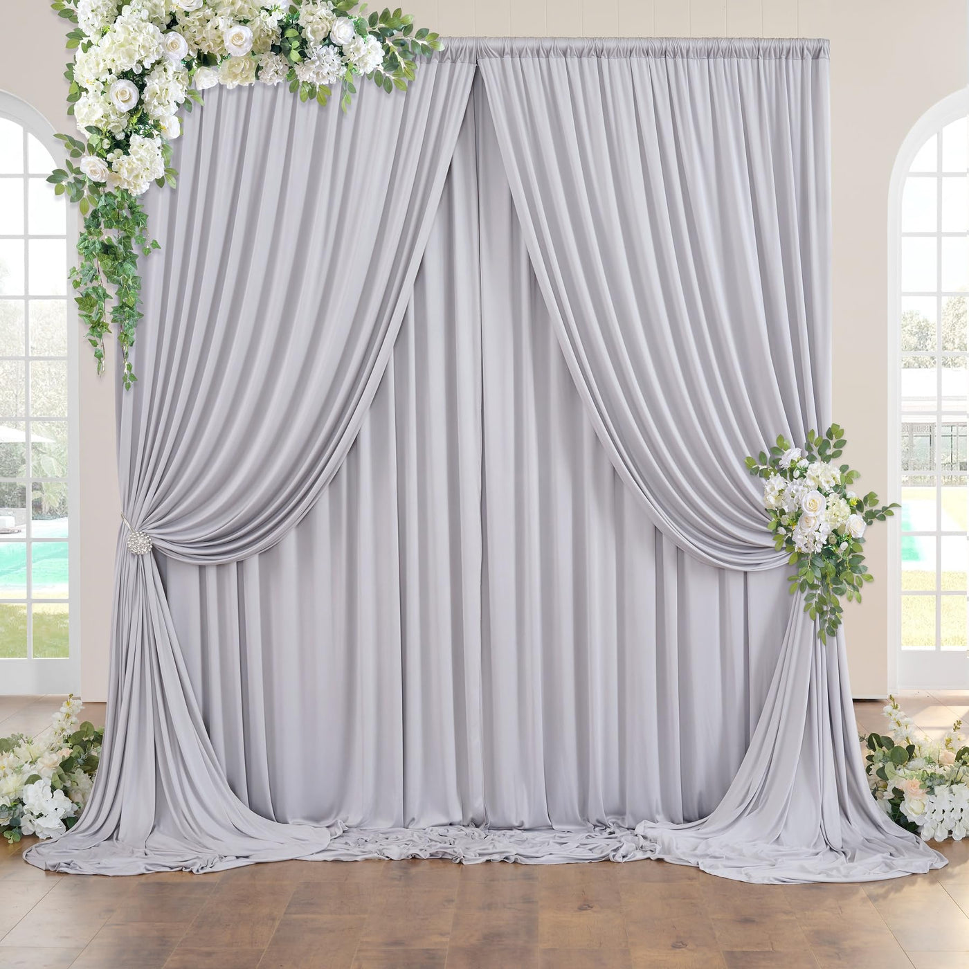 50 ft x 10 ft Wrinkle Free White Backdrop Curtain for Wedding Parties, Polyester Photo Backdrop Drapes for Baby Shower Birthday Party Backdrop Stand, Bulk Thick Background Curtains, 5x10FT 10 Panels - Backdrop Bliss50 ft x 10 ft Wrinkle Free White Backdrop Curtain for Wedding Parties, Polyester Photo Backdrop Drapes for Baby Shower Birthday Party Backdrop Stand, Bulk Thick Background Curtains, 5x10FT 10 Panels