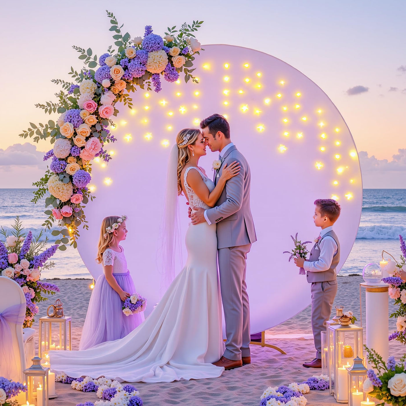 7.2 ft White Round Backdrop Cover with Lights Circle Wedding Arch Backdrop Cover with Fairy Lights for Bridal Shower Ceremony Birthday Baby Shower Photography Photo Shoot Background Decorations - Backdrop Bliss7.2 ft White Round Backdrop Cover with Lights Circle Wedding Arch Backdrop Cover with Fairy Lights for Bridal Shower Ceremony Birthday Baby Shower Photography Photo Shoot Background Decorations