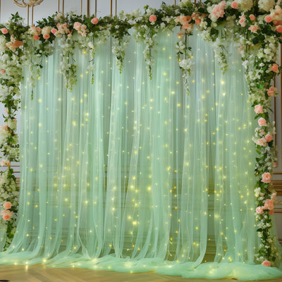 10x10ft Champagne Tulle Backdrop Curtain with Lights String for Parites, Sheer Backdrop Curtains for Wedding Baby Shower Birthday Party Photo Shoot Decorations - Backdrop Bliss10x10ft Champagne Tulle Backdrop Curtain with Lights String for Parites, Sheer Backdrop Curtains for Wedding Baby Shower Birthday Party Photo Shoot Decorations