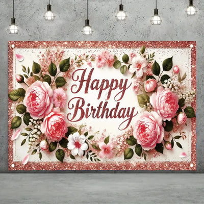 Happy Birthday Backdrop Banner Rose Gold Glitter Floral Photography Background for Women Girls Lady Wedding Baby Shower Birthday Supplies Photo Props Party Decorations Cake Table 6x4ft - Backdrop BlissHappy Birthday Backdrop Banner Rose Gold Glitter Floral Photography Background for Women Girls Lady Wedding Baby Shower Birthday Supplies Photo Props Party Decorations Cake Table 6x4ft