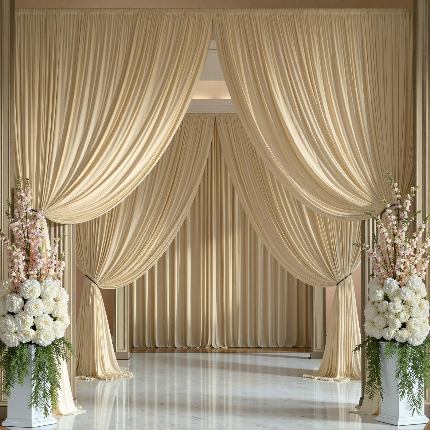 40FTx12FT White Wrinkle - Free Wedding Backdrop Curtain - Silky Washable White Polyester Drapes for Baby Showers, Birthday Parties, Photography, and Wedding Receptions - 8 Panels 5FTx12FT - Backdrop Bliss40FTx12FT White Wrinkle - Free Wedding Backdrop Curtain - Silky Washable White Polyester Drapes for Baby Showers, Birthday Parties, Photography, and Wedding Receptions - 8 Panels 5FTx12FT