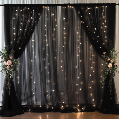 10x10ft Champagne Tulle Backdrop Curtain with Lights String for Parites, Sheer Backdrop Curtains for Wedding Baby Shower Birthday Party Photo Shoot Decorations - Backdrop Bliss10x10ft Champagne Tulle Backdrop Curtain with Lights String for Parites, Sheer Backdrop Curtains for Wedding Baby Shower Birthday Party Photo Shoot Decorations