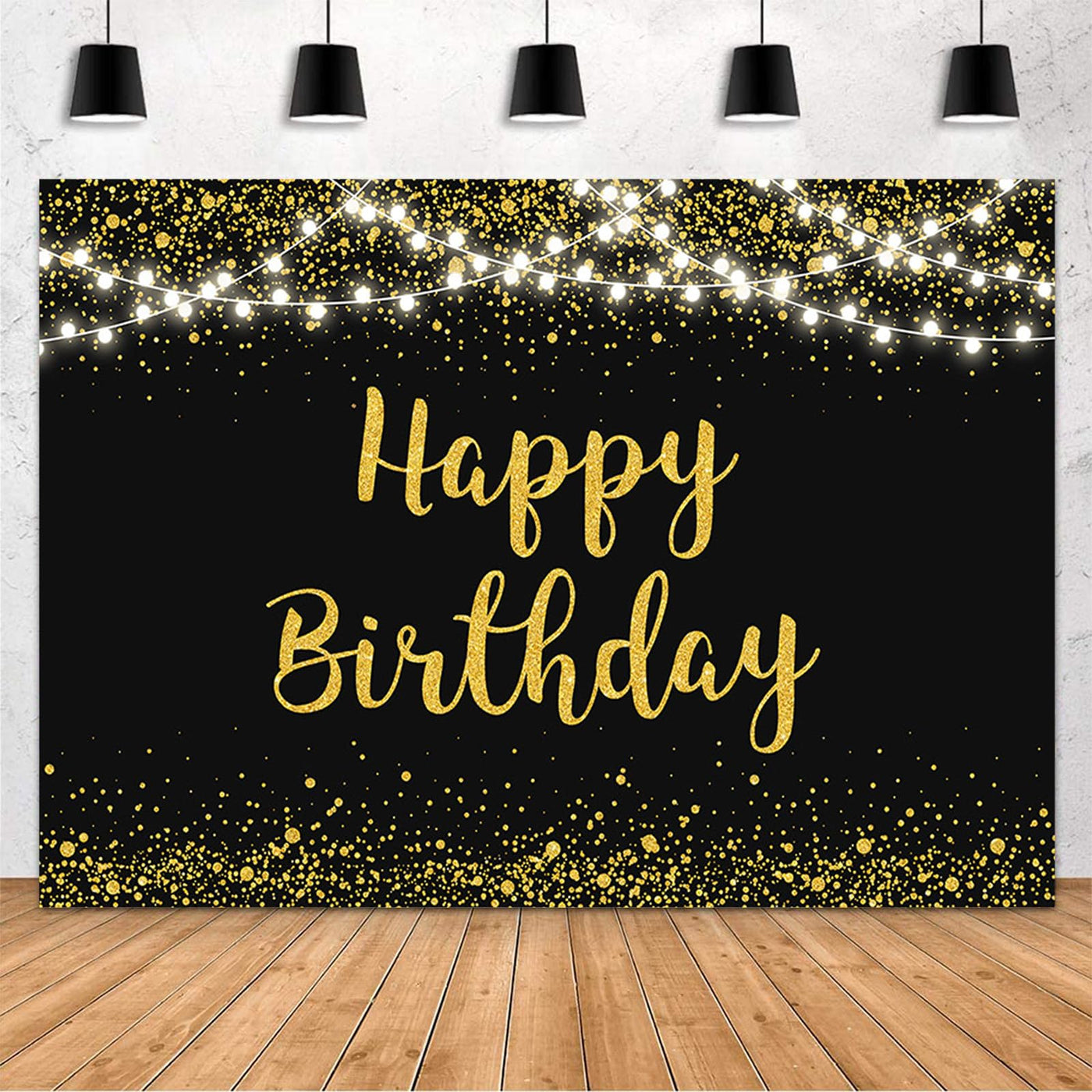 MEHOFOND Black and Gold Happy Birthday Backdrop Golden Glitter Dots Lights Photography Background for Women Men Kids Black Gold Birthday Party Decorations Banner Cake Table Photo Studio Props 7x5ft - Backdrop BlissMEHOFOND Black and Gold Happy Birthday Backdrop Golden Glitter Dots Lights Photography Background for Women Men Kids Black Gold Birthday Party Decorations Banner Cake Table Photo Studio Props 7x5ft