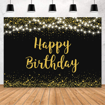 MEHOFOND Black and Gold Happy Birthday Backdrop Golden Glitter Dots Lights Photography Background for Women Men Kids Black Gold Birthday Party Decorations Banner Cake Table Photo Studio Props 7x5ft - Backdrop BlissMEHOFOND Black and Gold Happy Birthday Backdrop Golden Glitter Dots Lights Photography Background for Women Men Kids Black Gold Birthday Party Decorations Banner Cake Table Photo Studio Props 7x5ft