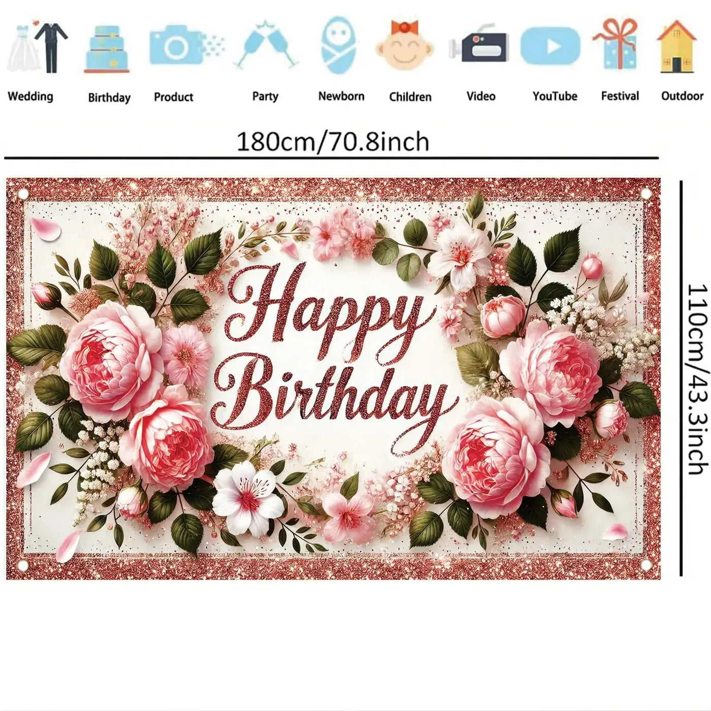 Happy Birthday Backdrop Banner Rose Gold Glitter Floral Photography Background for Women Girls Lady Wedding Baby Shower Birthday Supplies Photo Props Party Decorations Cake Table 6x4ft - Backdrop BlissHappy Birthday Backdrop Banner Rose Gold Glitter Floral Photography Background for Women Girls Lady Wedding Baby Shower Birthday Supplies Photo Props Party Decorations Cake Table 6x4ft