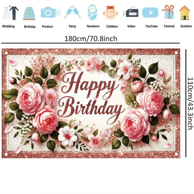 Happy Birthday Backdrop Banner Rose Gold Glitter Floral Photography Background for Women Girls Lady Wedding Baby Shower Birthday Supplies Photo Props Party Decorations Cake Table 6x4ft - Backdrop BlissHappy Birthday Backdrop Banner Rose Gold Glitter Floral Photography Background for Women Girls Lady Wedding Baby Shower Birthday Supplies Photo Props Party Decorations Cake Table 6x4ft