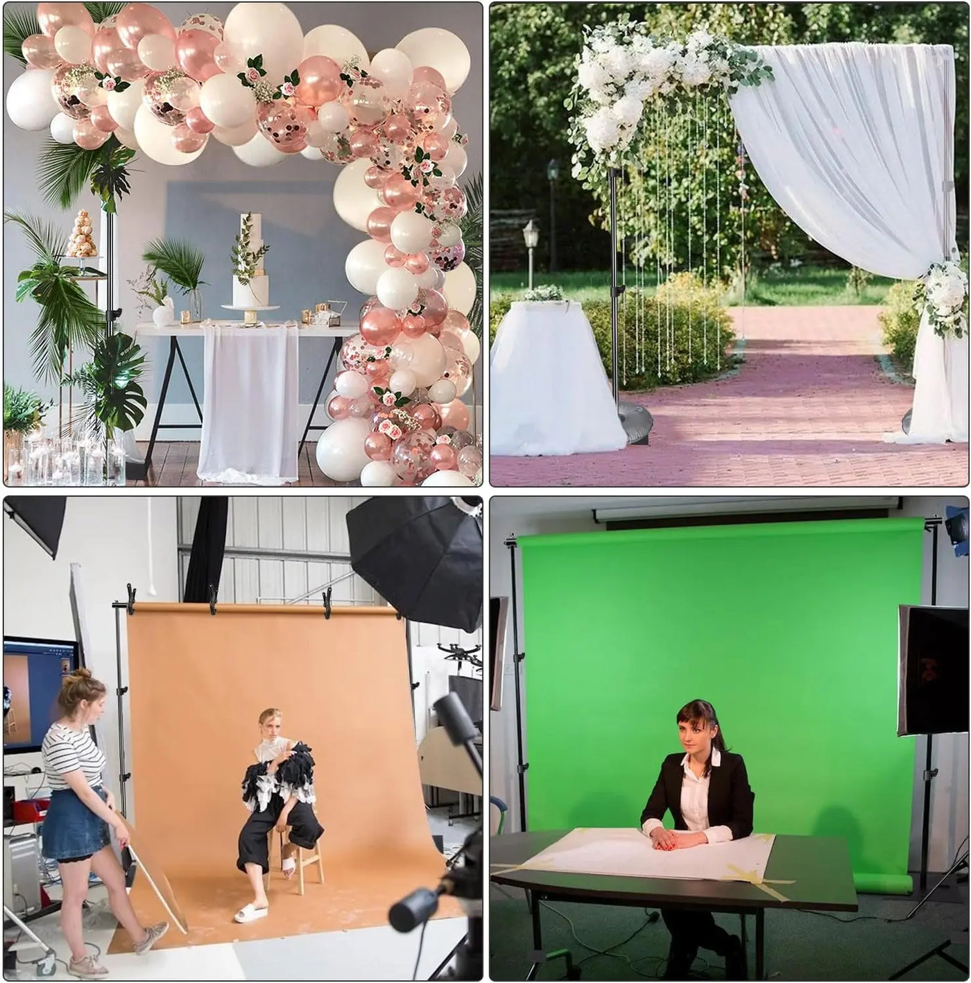 Pipe and Drape Photography Backdrop Stand Kit Adjustable Photo Background Stand 10ft x 6.5ft with Metal Base for Parties Weddings Birthday Party Events Photo Booth Backdrop Bliss