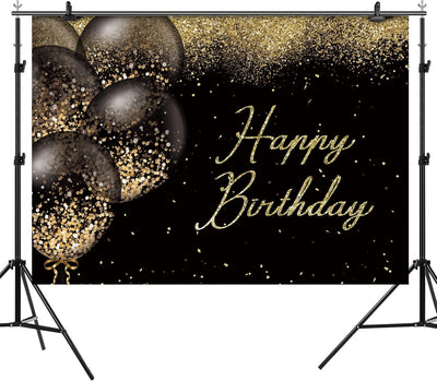 Happy Birthday Backdrop Black and Gold Glitter Bokeh Balloons Photography Background Birthday Party Golden Sparkle Bday Banner Decorations Supplies Photo Booth Studio Props Soft Fabric 7x5ft - Backdrop BlissHappy Birthday Backdrop Black and Gold Glitter Bokeh Balloons Photography Background Birthday Party Golden Sparkle Bday Banner Decorations Supplies Photo Booth Studio Props Soft Fabric 7x5ft
