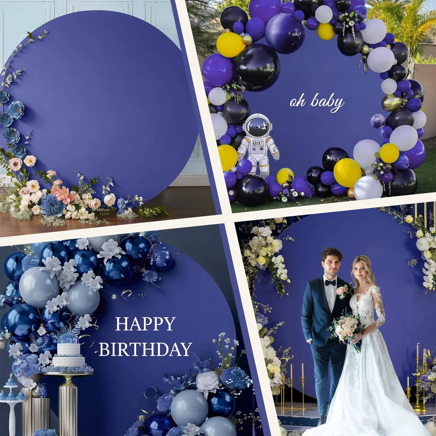 7.2FT Navy Blue Round Backdrop Cover for 5 to 7.2ft Circle Arch Stand - Haefoo Back to School Decoration Circle Backdrop Cover for Birthday, Wedding, Baby Shower Photography Background Party Decor Backdrop Bliss