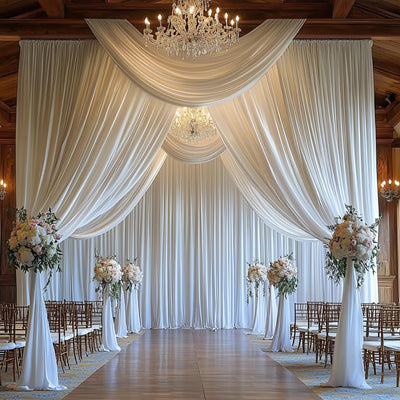 40FTx12FT White Wrinkle - Free Wedding Backdrop Curtain - Silky Washable White Polyester Drapes for Baby Showers, Birthday Parties, Photography, and Wedding Receptions - 8 Panels 5FTx12FT - Backdrop Bliss40FTx12FT White Wrinkle - Free Wedding Backdrop Curtain - Silky Washable White Polyester Drapes for Baby Showers, Birthday Parties, Photography, and Wedding Receptions - 8 Panels 5FTx12FT