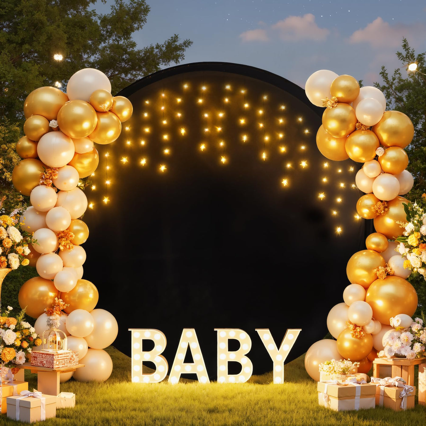 7.2 ft White Round Backdrop Cover with Lights Circle Wedding Arch Backdrop Cover with Fairy Lights for Bridal Shower Ceremony Birthday Baby Shower Photography Photo Shoot Background Decorations - Backdrop Bliss7.2 ft White Round Backdrop Cover with Lights Circle Wedding Arch Backdrop Cover with Fairy Lights for Bridal Shower Ceremony Birthday Baby Shower Photography Photo Shoot Background Decorations