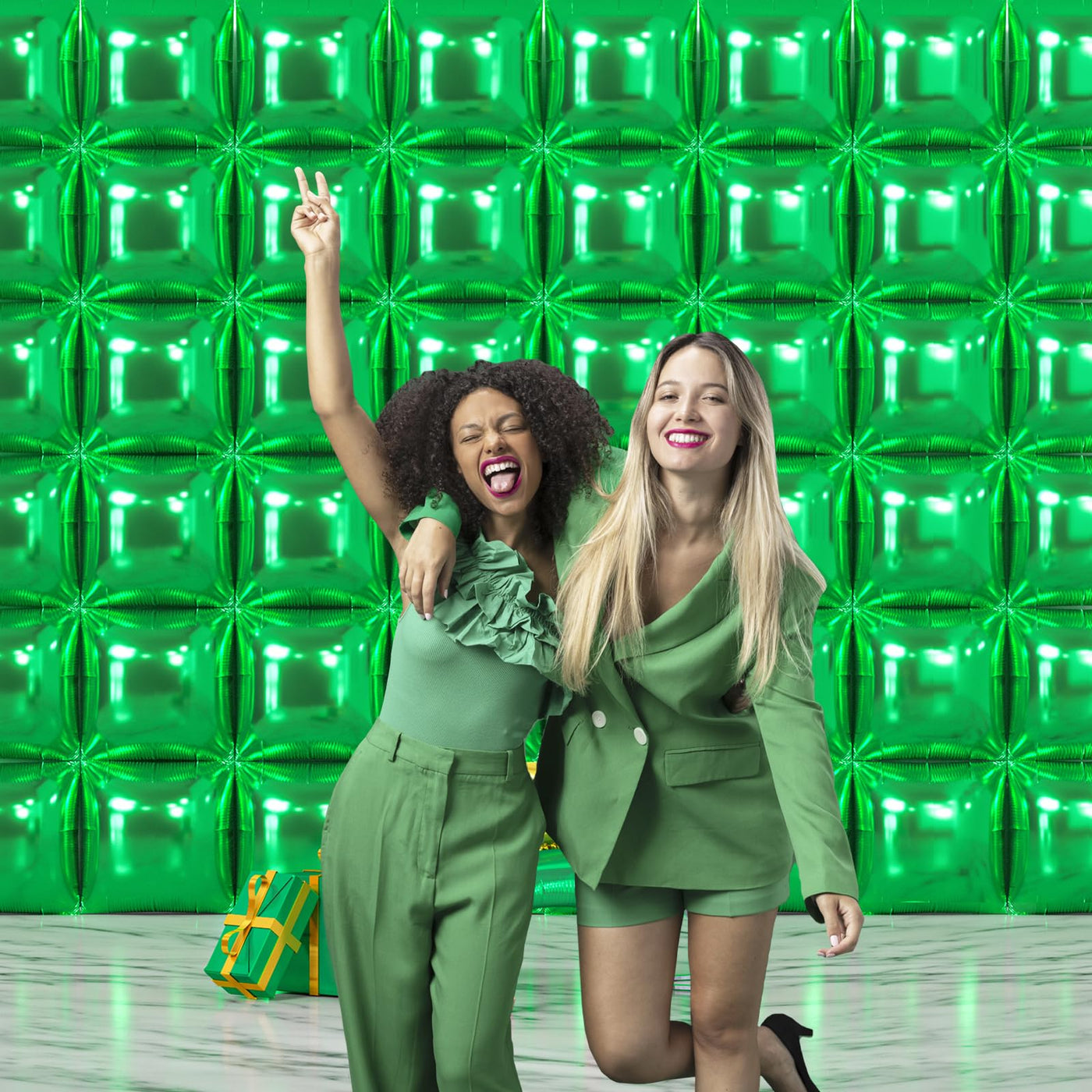 NISOCY 48PCS Green Square Foil Balloons Wall Backdrop Double Sided Green Balloons Tunnel Arch Kit for Baby Shower Birthday Anniversary Summer Party Decoration Backdrop Bliss