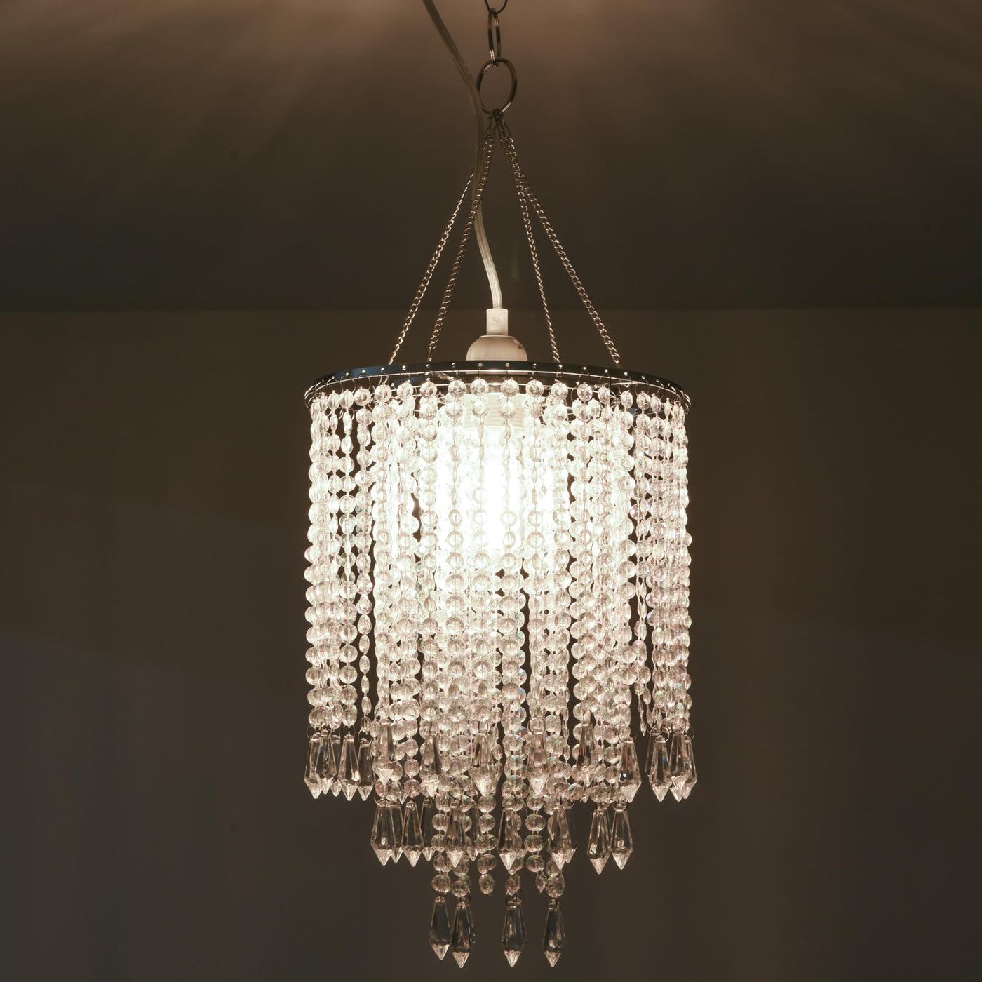 PAPAYA Modern Chrome Beaded Hanging Chandelier Shades (W8.7 x H13), Beads Pendant Shade with Acrylic Crystal, Ceiling Chandelier Beaded Lampshade for Wedding Party Event Home Decoration Backdrop Bliss