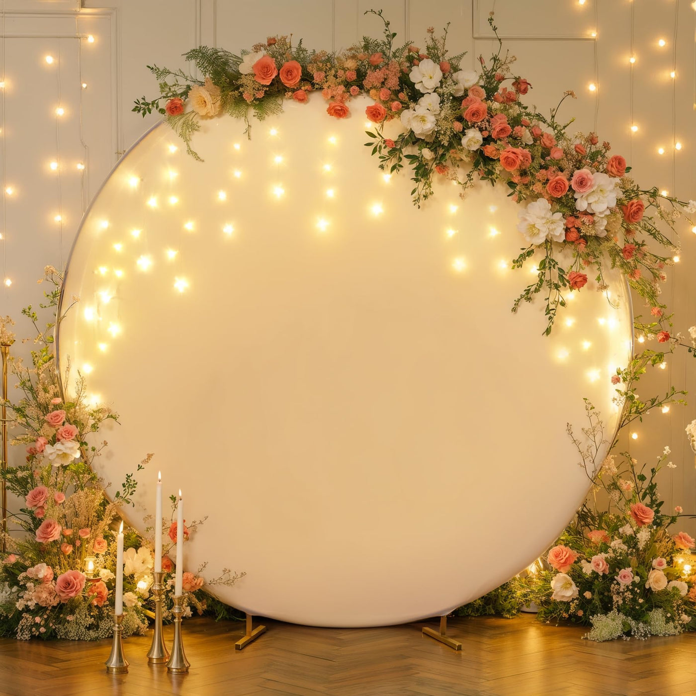 7.2 ft White Round Backdrop Cover with Lights Circle Wedding Arch Backdrop Cover with Fairy Lights for Bridal Shower Ceremony Birthday Baby Shower Photography Photo Shoot Background Decorations - Backdrop Bliss7.2 ft White Round Backdrop Cover with Lights Circle Wedding Arch Backdrop Cover with Fairy Lights for Bridal Shower Ceremony Birthday Baby Shower Photography Photo Shoot Background Decorations