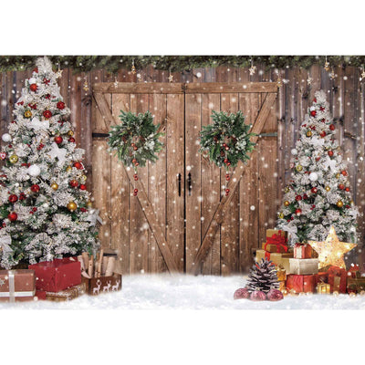 10x8FT Polyester Fabric Winter Christmas Rustic Barn Wood Door Photography Backdrop Xmas Tree Snow Background Banner for Family Holiday Party Decoration Supplies Photo Studio Props Pictures - Backdrop Bliss10x8FT Polyester Fabric Winter Christmas Rustic Barn Wood Door Photography Backdrop Xmas Tree Snow Background Banner for Family Holiday Party Decoration Supplies Photo Studio Props Pictures
