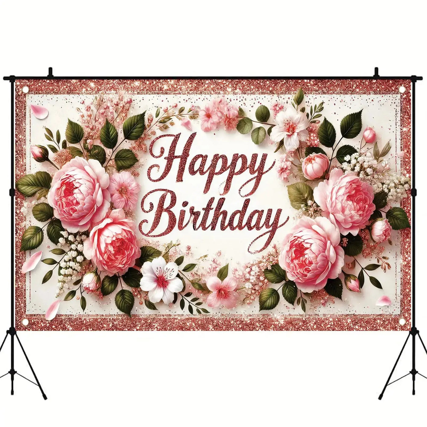 Happy Birthday Backdrop Banner Rose Gold Glitter Floral Photography Background for Women Girls Lady Wedding Baby Shower Birthday Supplies Photo Props Party Decorations Cake Table 6x4ft - Backdrop BlissHappy Birthday Backdrop Banner Rose Gold Glitter Floral Photography Background for Women Girls Lady Wedding Baby Shower Birthday Supplies Photo Props Party Decorations Cake Table 6x4ft