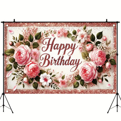 Happy Birthday Backdrop Banner Rose Gold Glitter Floral Photography Background for Women Girls Lady Wedding Baby Shower Birthday Supplies Photo Props Party Decorations Cake Table 6x4ft - Backdrop BlissHappy Birthday Backdrop Banner Rose Gold Glitter Floral Photography Background for Women Girls Lady Wedding Baby Shower Birthday Supplies Photo Props Party Decorations Cake Table 6x4ft