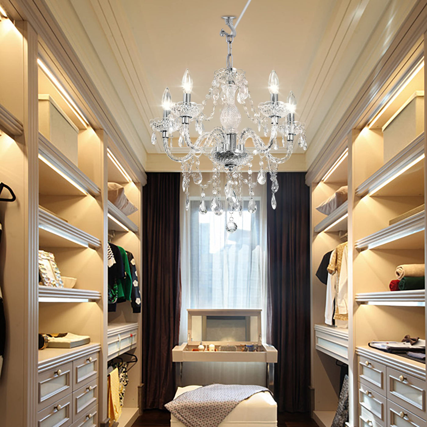 PAPAYA Modern Chrome Beaded Hanging Chandelier Shades (W8.7 x H13), Beads Pendant Shade with Acrylic Crystal, Ceiling Chandelier Beaded Lampshade for Wedding Party Event Home Decoration Backdrop Bliss