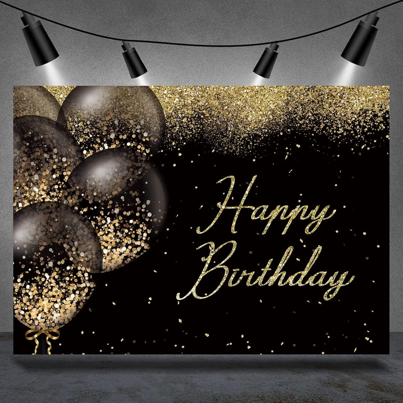 Happy Birthday Backdrop Black and Gold Glitter Bokeh Balloons Photography Background Birthday Party Golden Sparkle Bday Banner Decorations Supplies Photo Booth Studio Props Soft Fabric 7x5ft - Backdrop BlissHappy Birthday Backdrop Black and Gold Glitter Bokeh Balloons Photography Background Birthday Party Golden Sparkle Bday Banner Decorations Supplies Photo Booth Studio Props Soft Fabric 7x5ft
